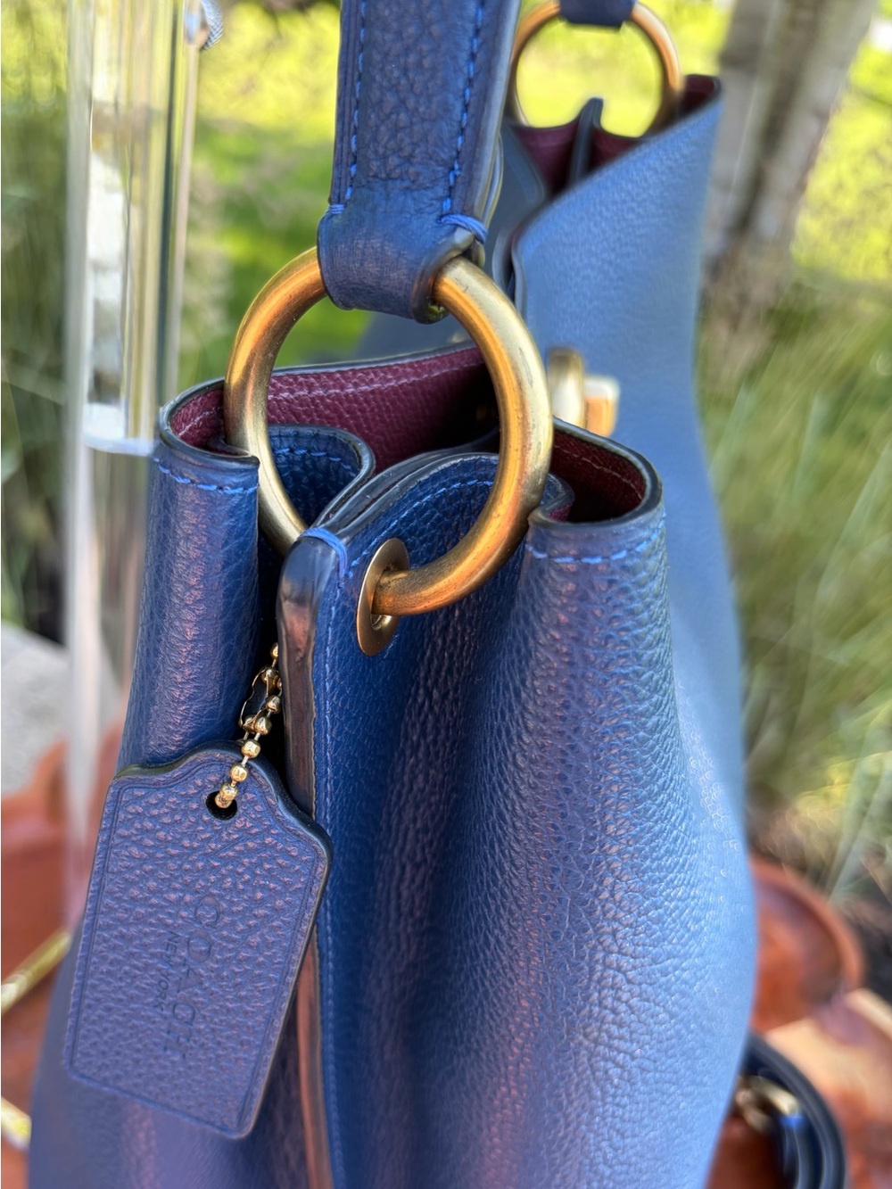 Coach Charlie Bucket Bag Tote Blue Pebble Leather Like New - Picture 5 of 17